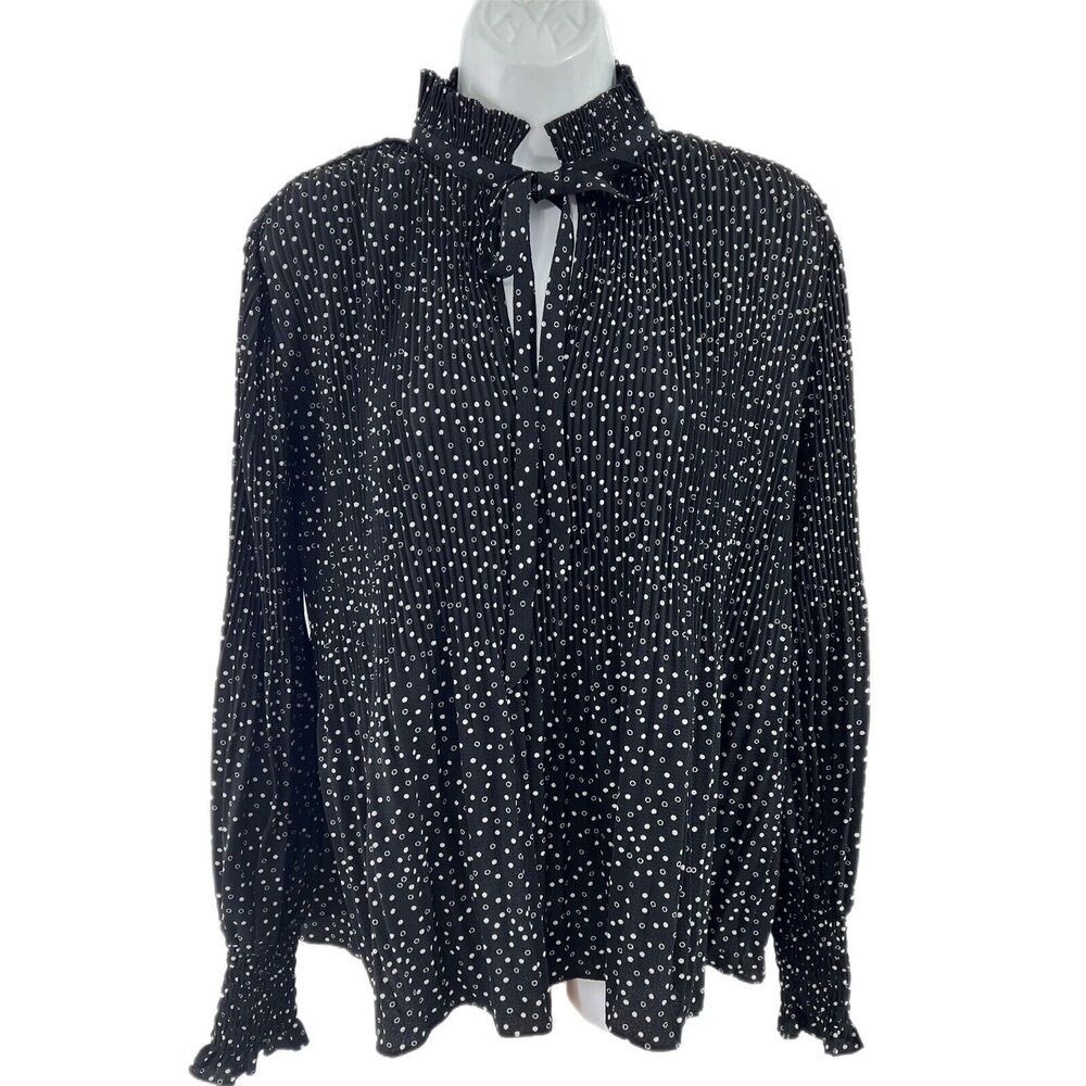 Max Studio Women’s Top Blouse Small Polka Dot Boho Ruffle Wednesday Adams